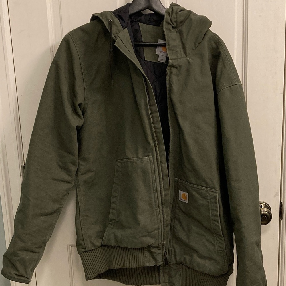 Carhartt Olive Green and Black Quilted-Lined Hooded Jacket